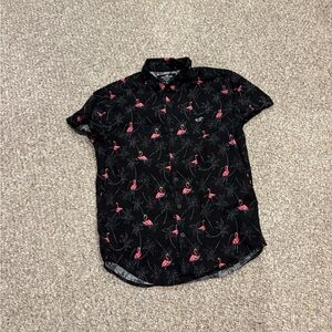 Hollister Black Shirt with Pink Flamingo Pattern